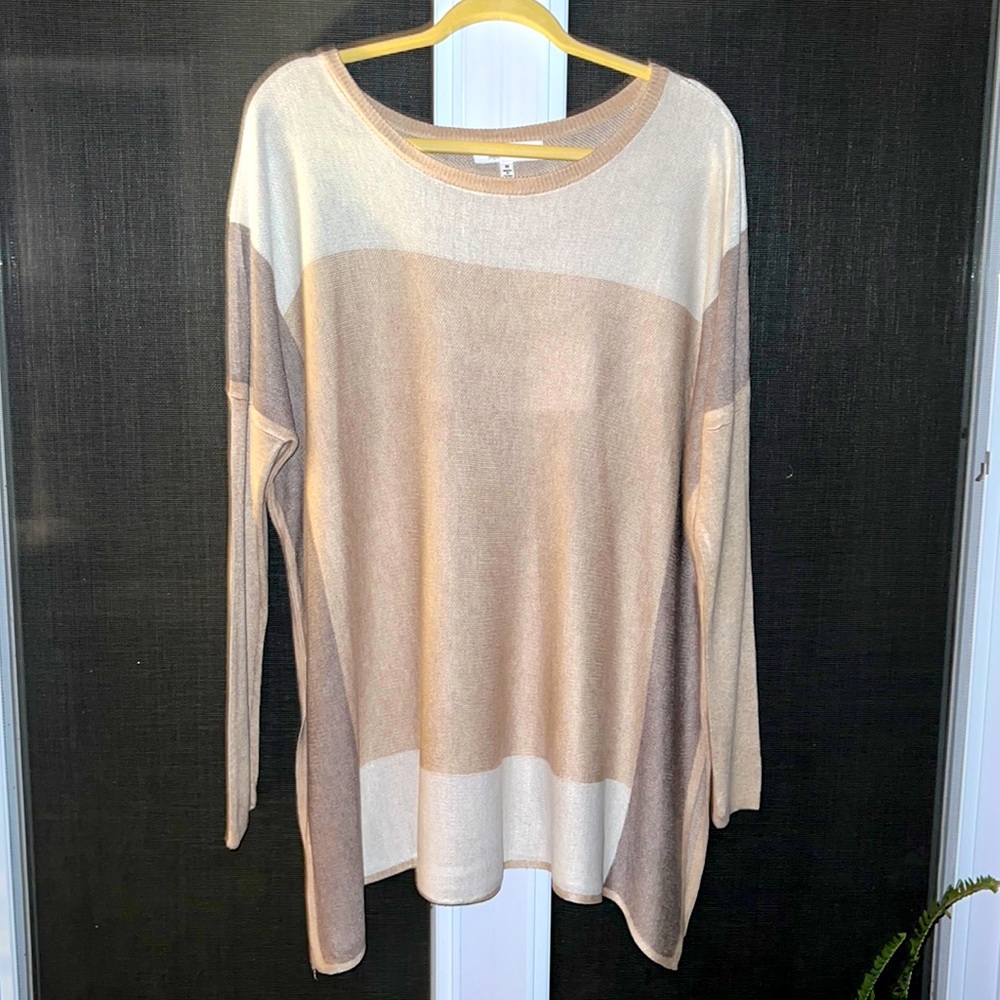 Oversized Fever Long Sleeve Sweater Tan and Cream